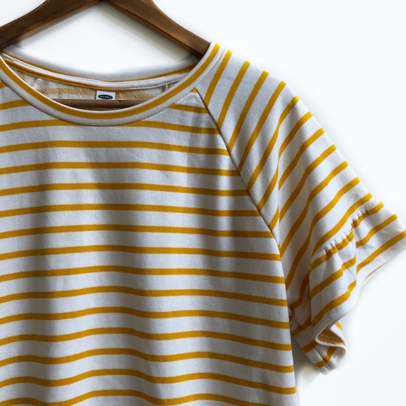 Old Navy Tops - Old Navy mustard striped ruffle sleeve sweatshirt